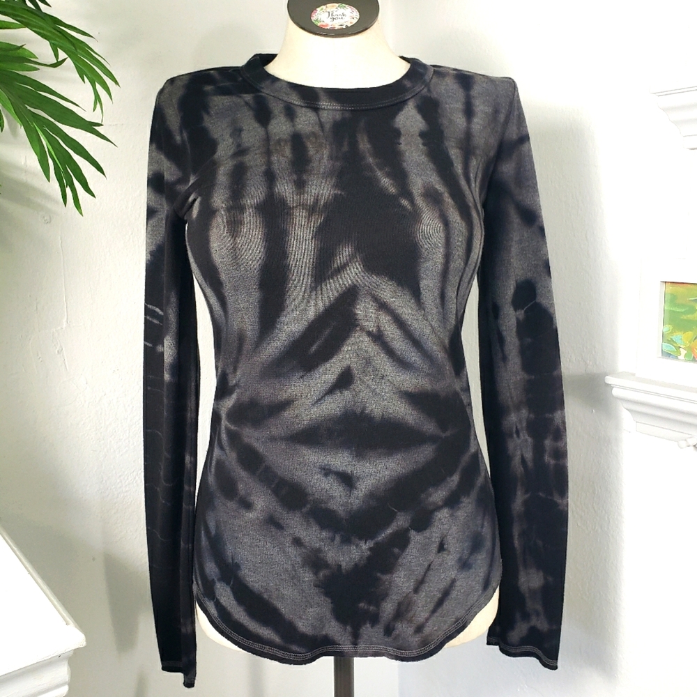 Karen Kane Black & Gray Tie Dye Print - Tunic Long Sleeve  Whimsy Warm S